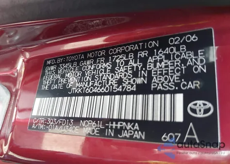 2006 Scion Xa из США, поврежденный, VIN JTKKT604660154784